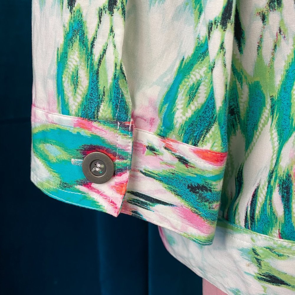 Chico's Ikat Print Zip Up Lightweight Jacket in Multi - Picture 8 of 9